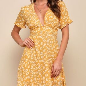 Garden Explorer Mustard Yellow Floral Print Mini Dress